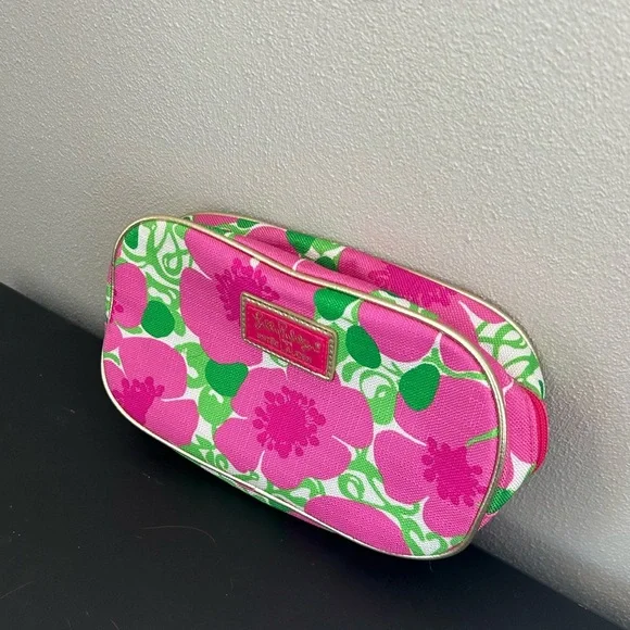 Lilly Pulitzer for Estée Lauder Pink and Green Floral Cosmetic Makeup Bag - Picture 2 of 8